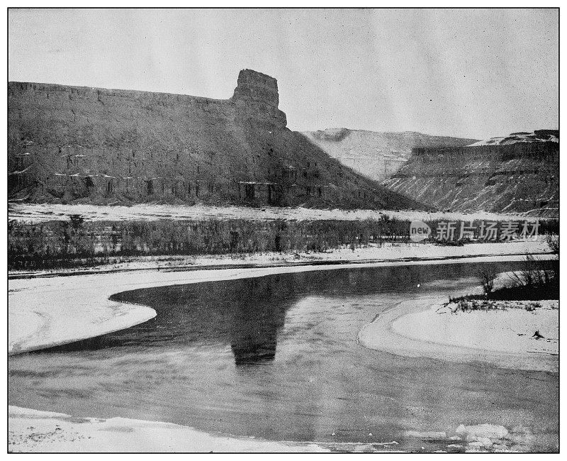 美国古董黑白照片:Gunnison Butte，格林河，犹他州
